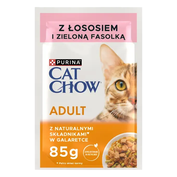 Cat Chow Adult Łosoś z fasolką w galaretce – mokra karma dla kotów 85g