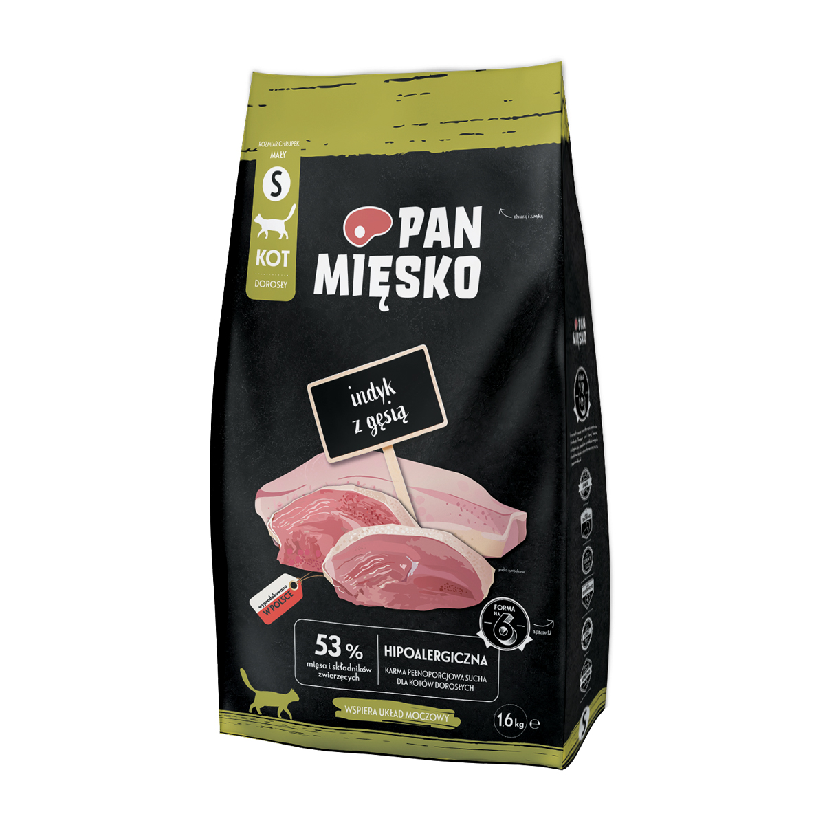 Pan Mięsko Hipoalergiczna Karma sucha dla kota Indyk z gęsią 1,6 kg S