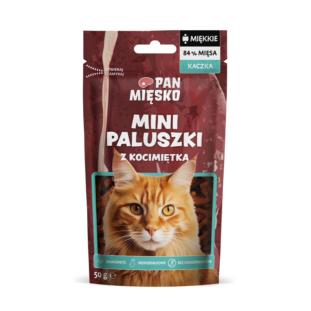 Pan Mięsko Przysmak dla kota Mini paluszki kaczka z kocimiętką 50g (dorosły)