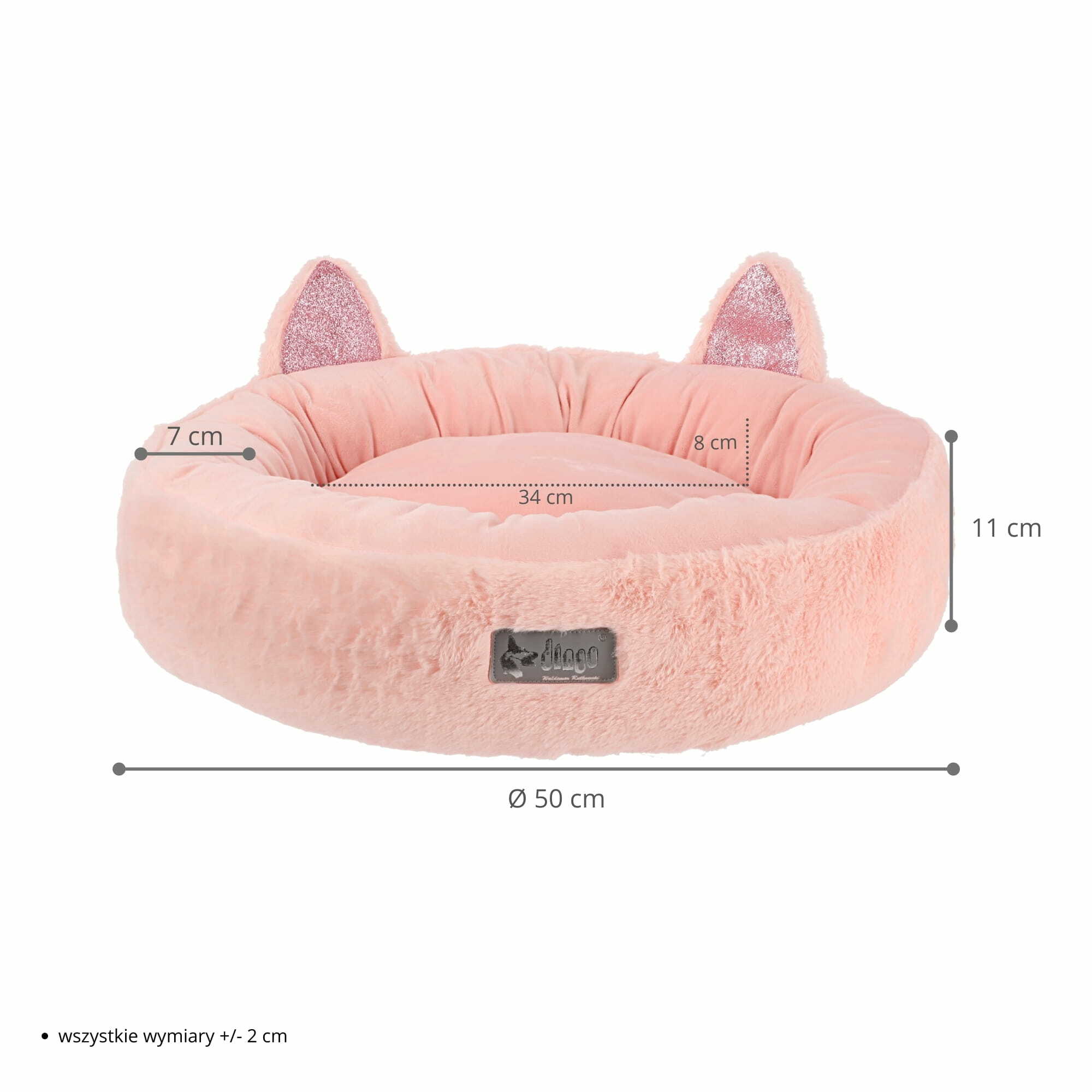 DINGO Legowisko okrągłe HUG ME z uszami 50cm różowy - obrazek 2