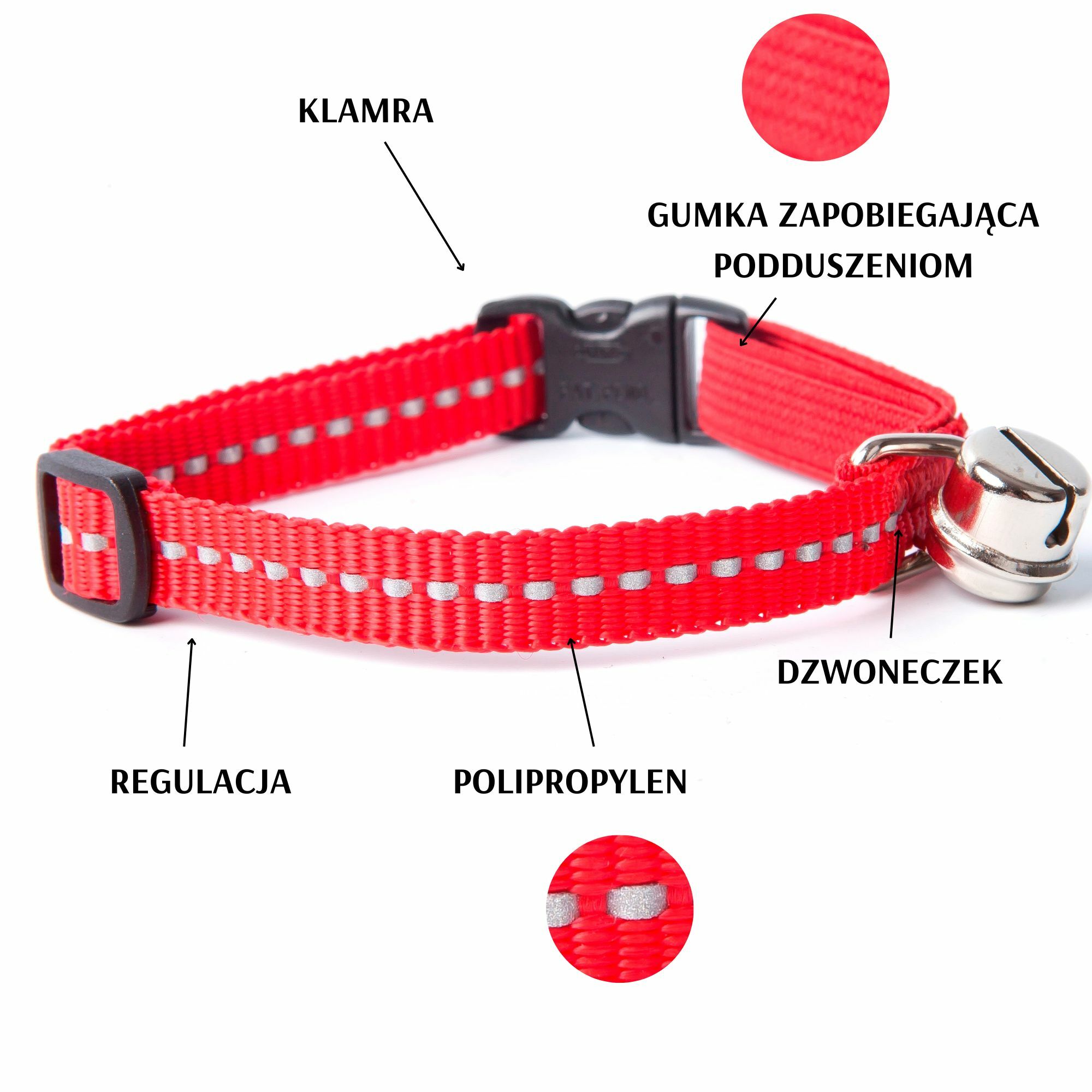DINGO Obroża z taśmy odblaskowej dla kota - bezpieczna spinka - obrazek 2