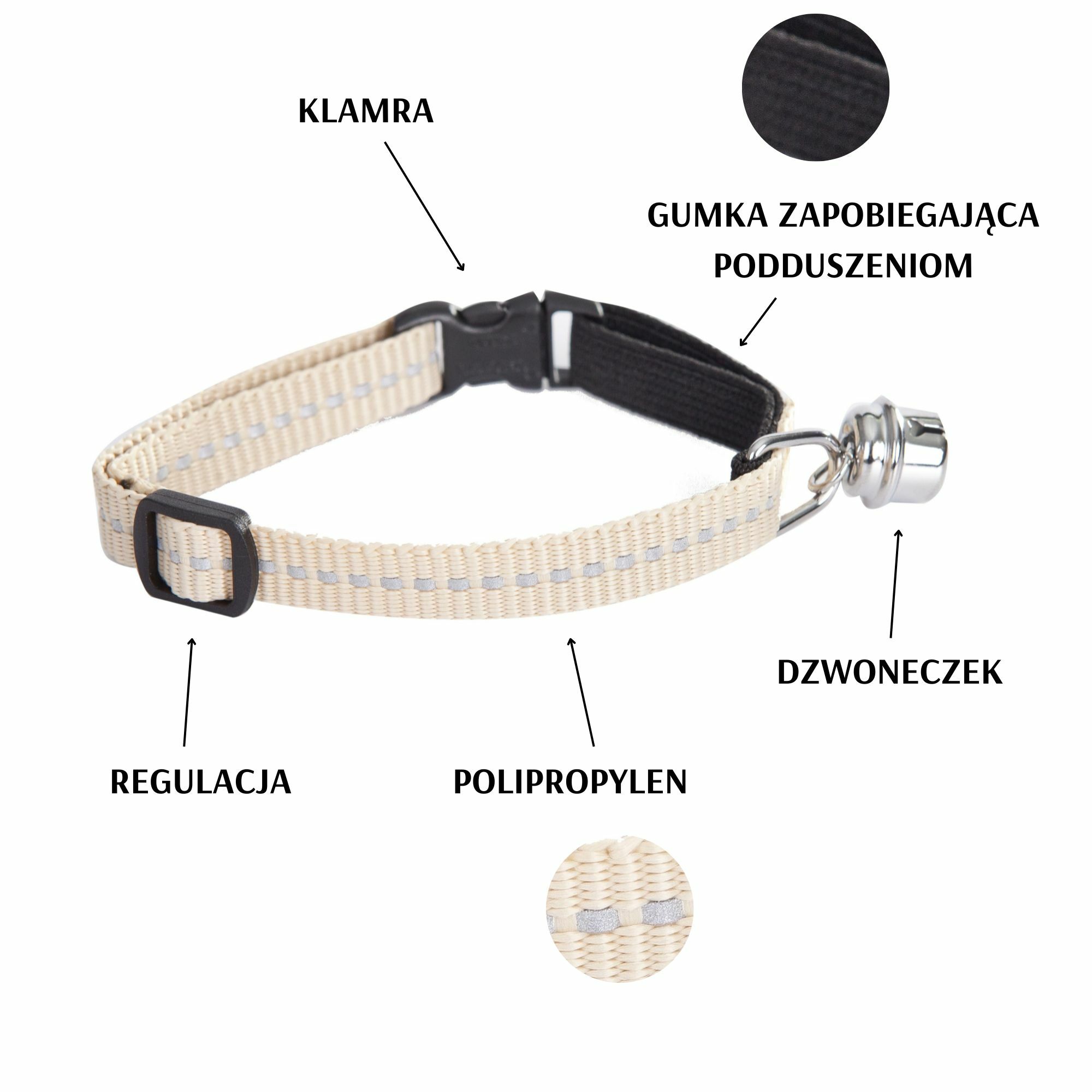 DINGO Obroża z taśmy odblaskowej dla kota - bezpieczna spinka - obrazek 3